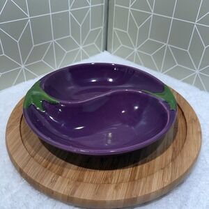 Vintage Ceramic Eggplant Divided Serving Bowl Made In Portugal‎ By World Market!
